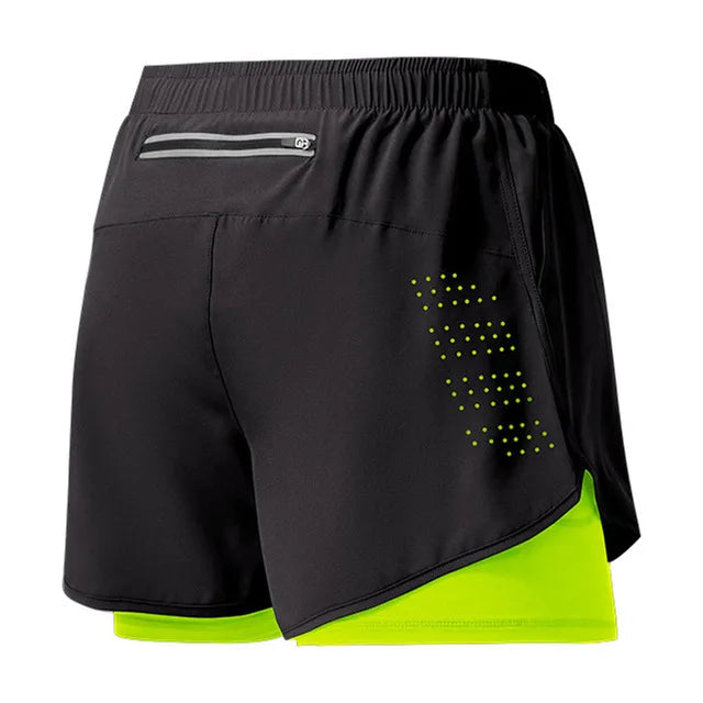 Men's Running Shorts Quick-drying Fitness Black Double Layer Shorts Men