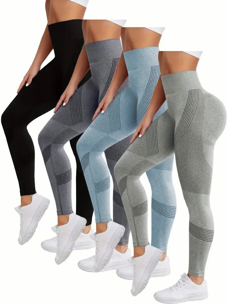 4 High Waisted Seamless Stretch Athletic Yoga Pants Leggings  Ultra Breathable Quick-Drying for Running Fitness Solid Colors