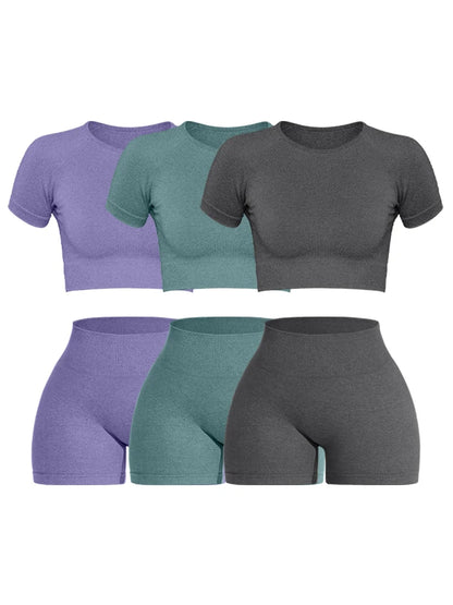 2PCS Women's Sports Yoga Set Seamless Ribbed Knitted Fitness Sportswear