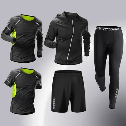 Fashion 3-5 PCS Mens Running Sportswear Set Fitness Jogging Compression Tracksuit Suit Training Sports Clothes Dry Fit Leggings