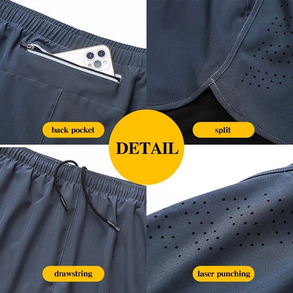 Men's Running Shorts Quick-drying Fitness Black Double Layer Shorts Men