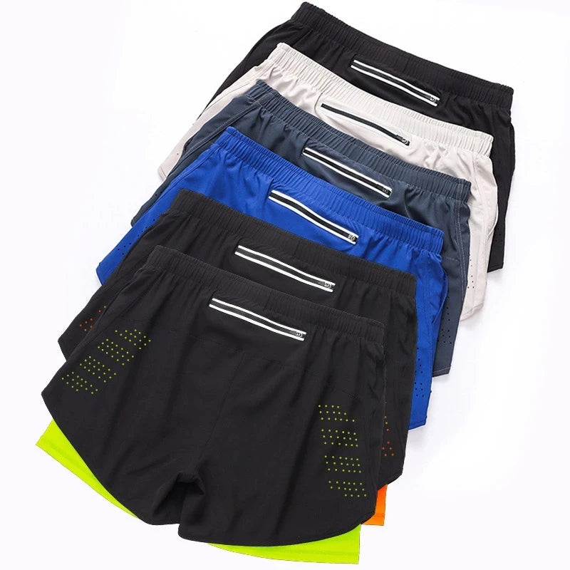 Men's Running Shorts Quick-drying Fitness Black Double Layer Shorts Men