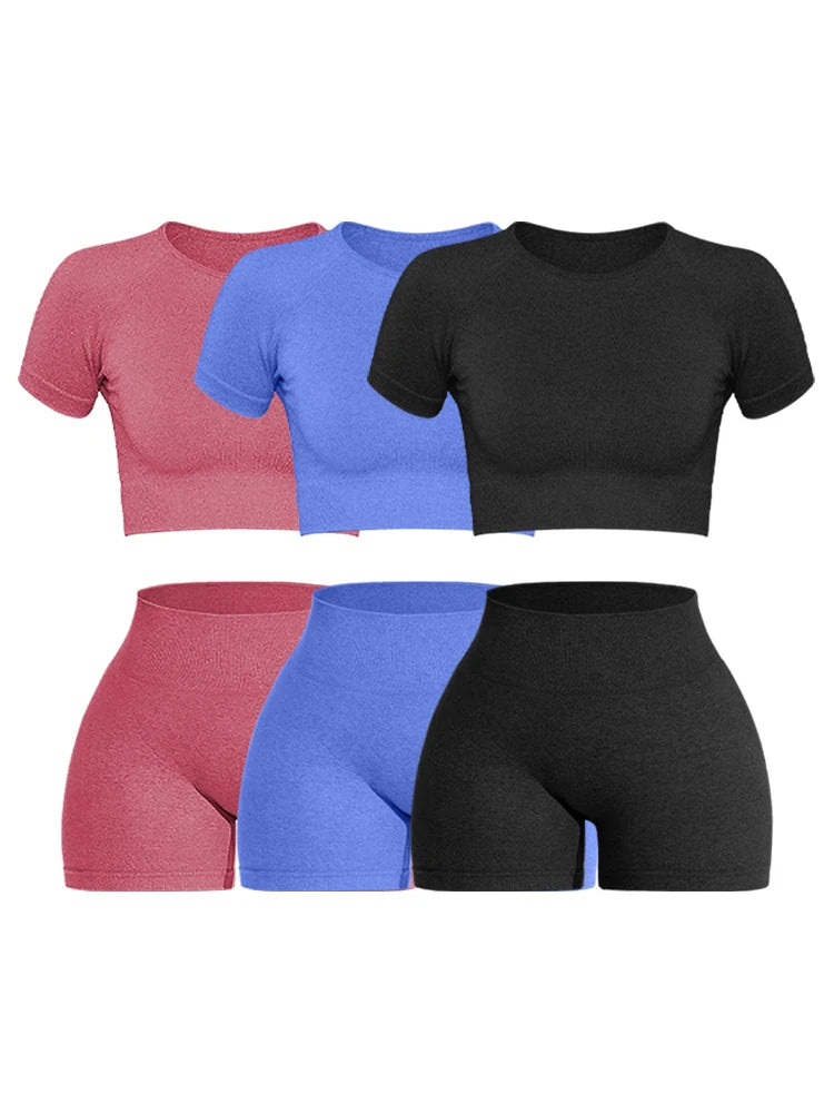 2PCS Women's Sports Yoga Set Seamless Ribbed Knitted Fitness Sportswear