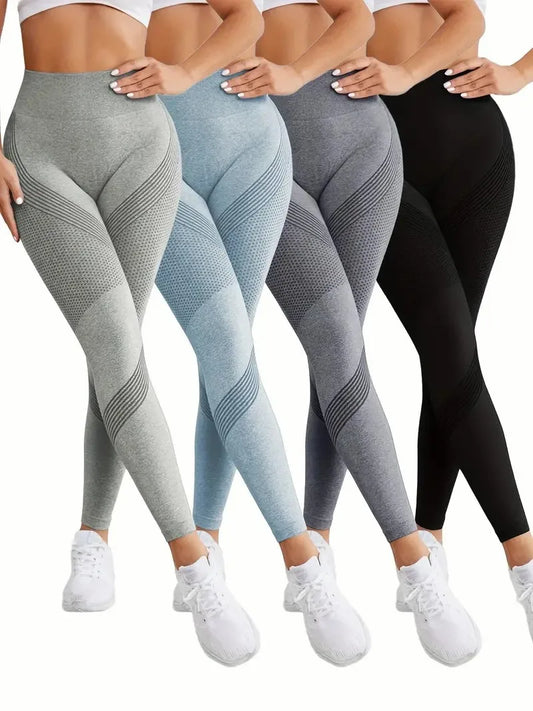 4 High Waisted Seamless Stretch Athletic Yoga Pants Leggings  Ultra Breathable Quick-Drying for Running Fitness Solid Colors