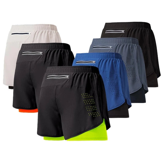 Men's Running Shorts Quick-drying Fitness Black Double Layer Shorts Men