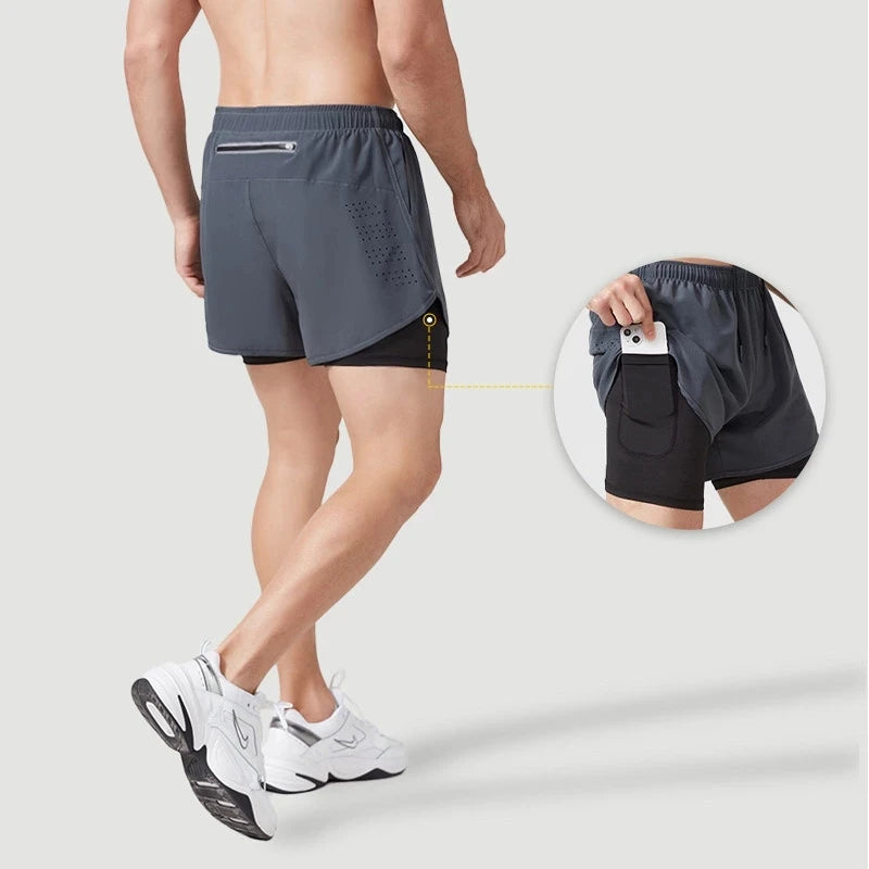 Men's Running Shorts Quick-drying Fitness Black Double Layer Shorts Men