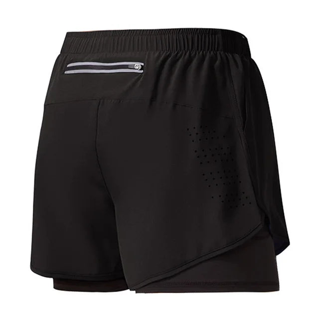 Men's Running Shorts Quick-drying Fitness Black Double Layer Shorts Men