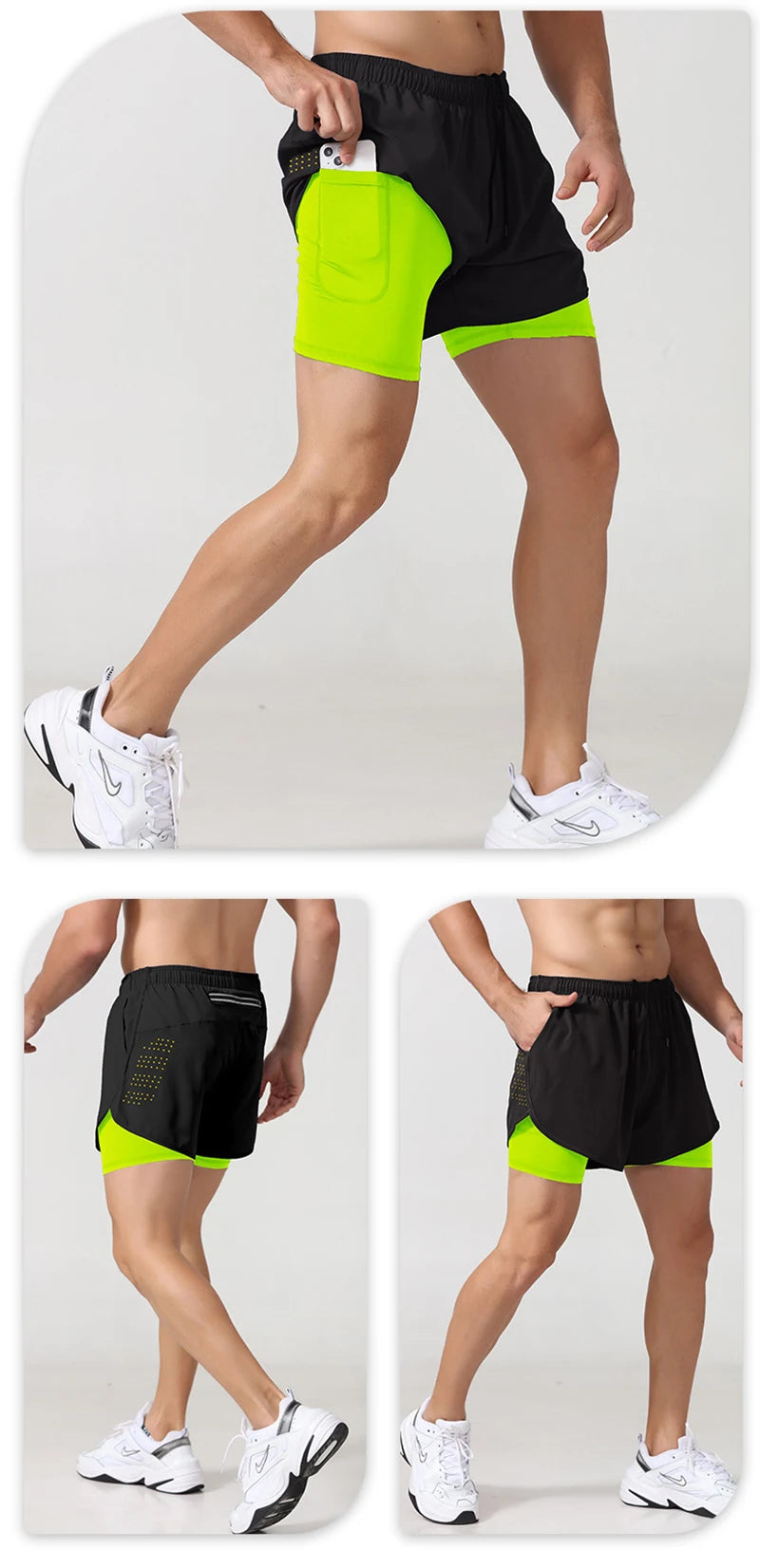 Men's Running Shorts Quick-drying Fitness Black Double Layer Shorts Men