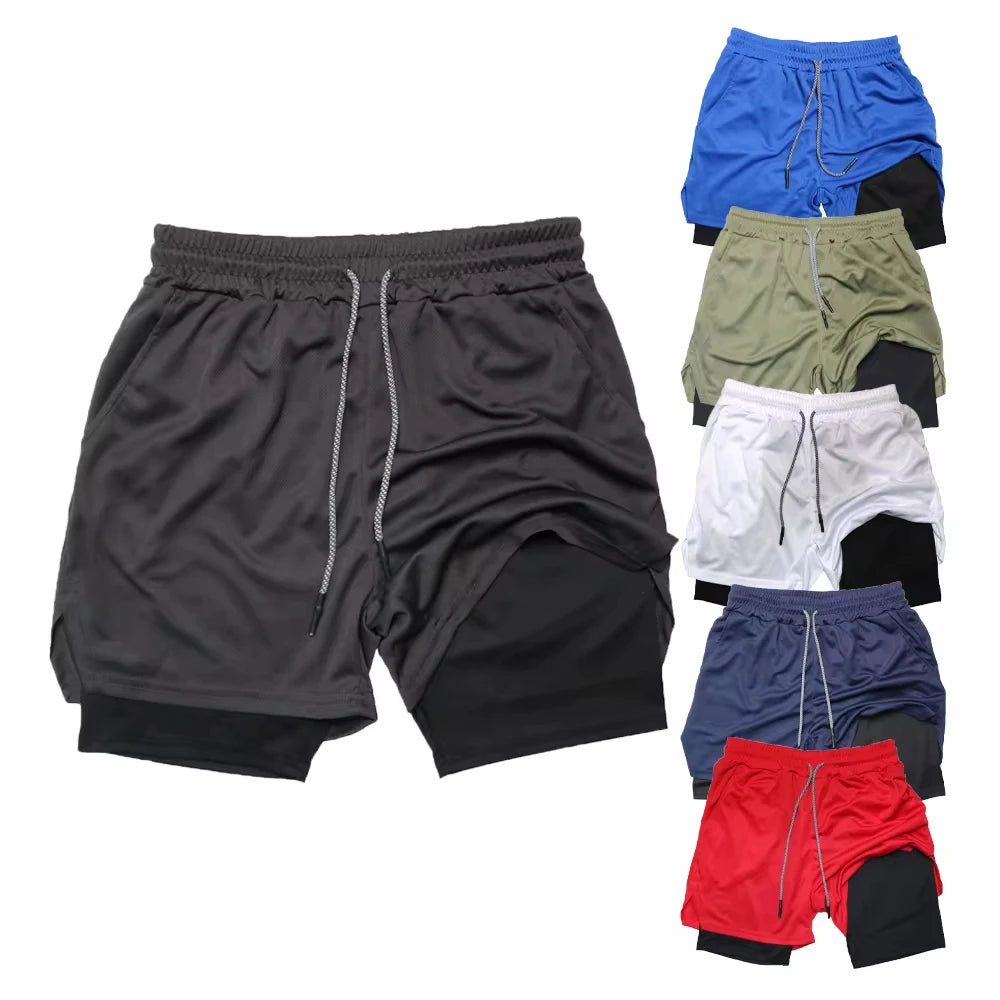 Men's Outdoor Cycling Sports Shorts Summer Breathable Quick-drying Shorts Sportswear Double-layer Two-in-one Casual Shorts M-3XL