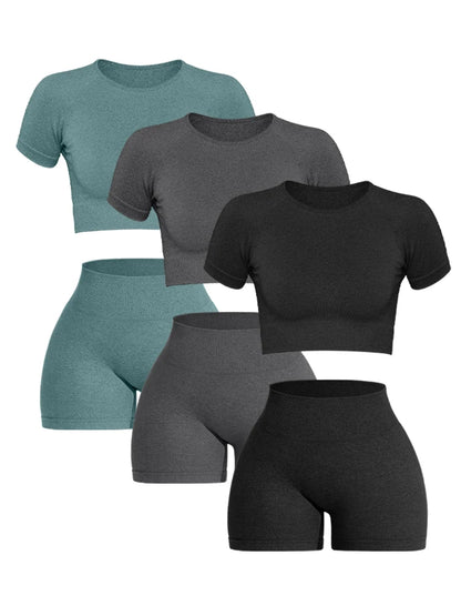 2PCS Women's Sports Yoga Set Seamless Ribbed Knitted Fitness Sportswear