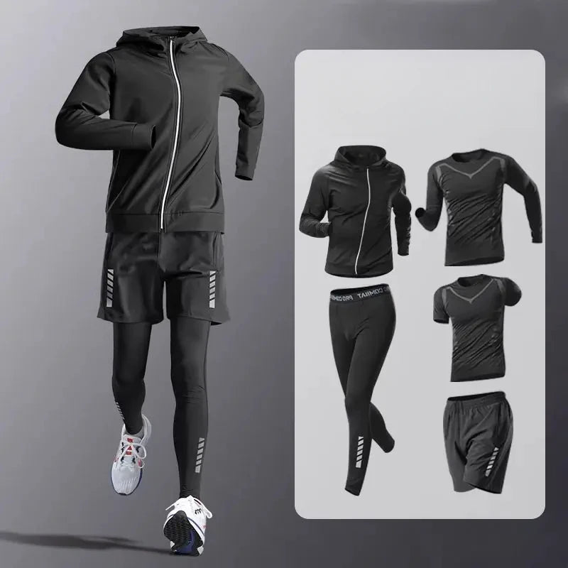 Fashion 3-5 PCS Mens Running Sportswear Set Fitness Jogging Compression Tracksuit Suit Training Sports Clothes Dry Fit Leggings