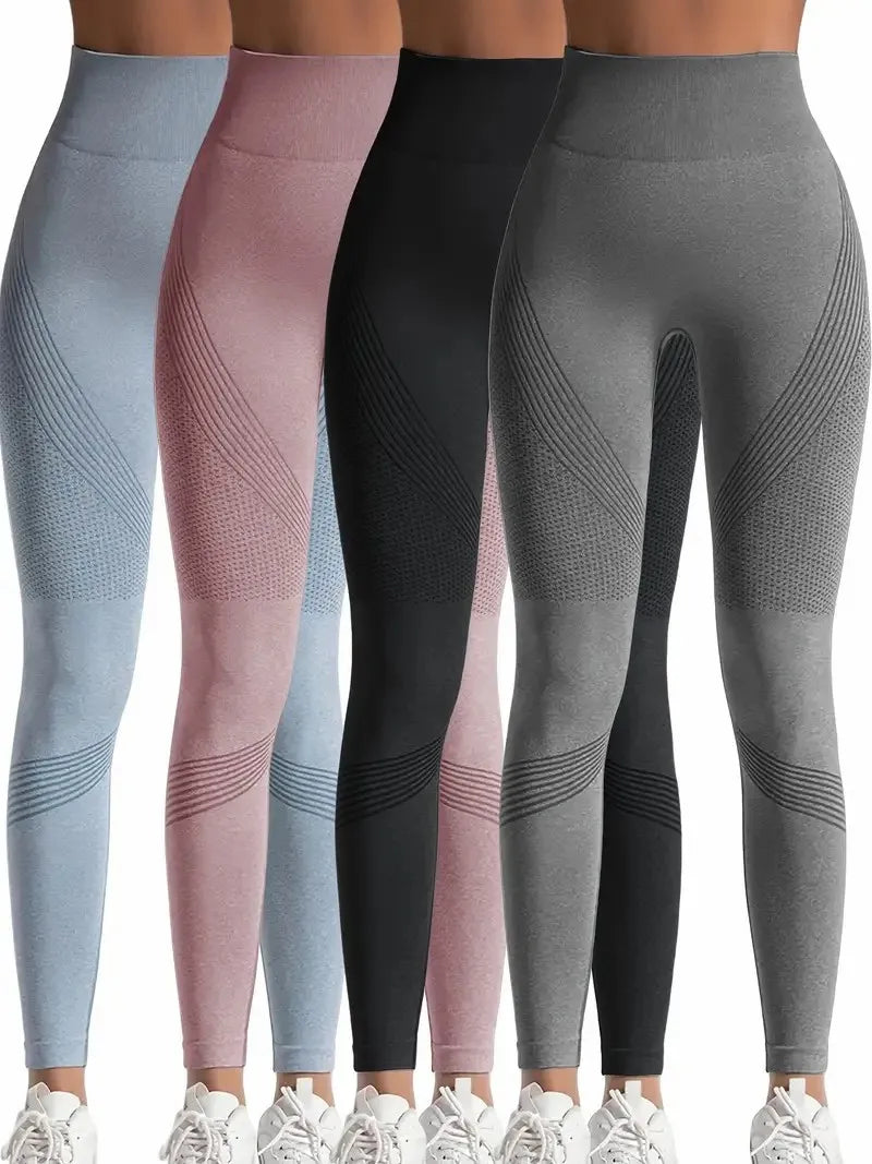 4 High Waisted Seamless Stretch Athletic Yoga Pants Leggings  Ultra Breathable Quick-Drying for Running Fitness Solid Colors